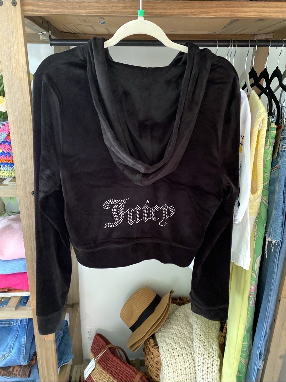 JUICY COUTURE Black Velour Pants & Hooded Sweatshirt Set with Silver JC Logo! 🖤 - Picture 8 of 16